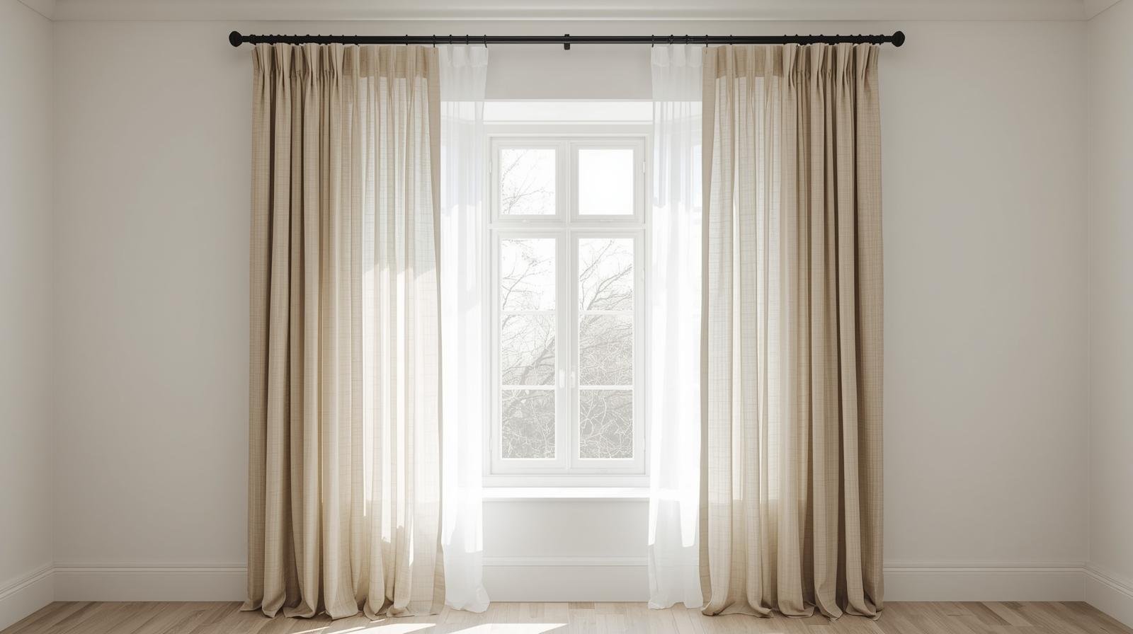 Flexible Vorhangschiene an Erkerfenster in deutscher Altbauwohnung